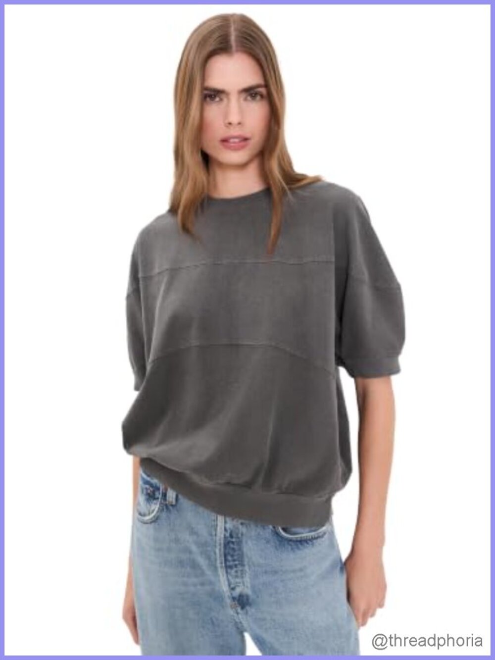 Paneled Design Ribbed Trim T-Shirt Lightweight Stretch Jersey Cotton Tee